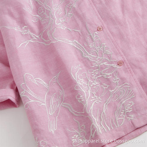 Ladies Blouses Embroidered Cotton Slim Fit Jacket Shirt